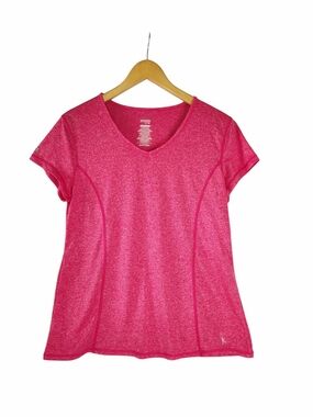 Danskin Now Women's XL Pink Heathered Athletic Tee V Neck Workout Active Top
